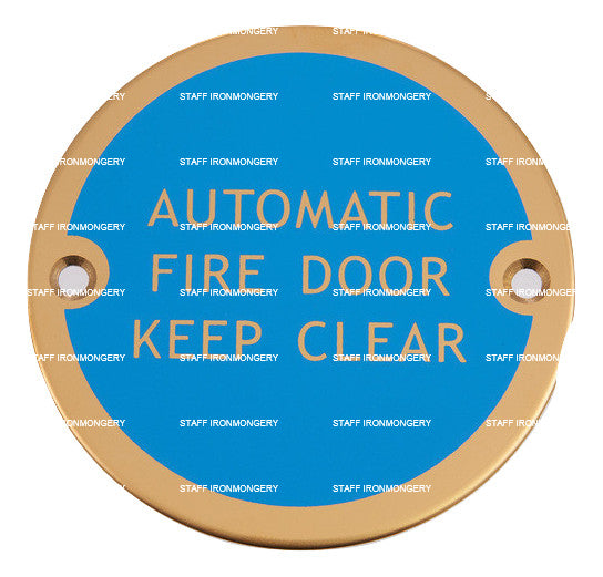 Bary Automatic Fire Door Keep Clear Sign Polished Brass