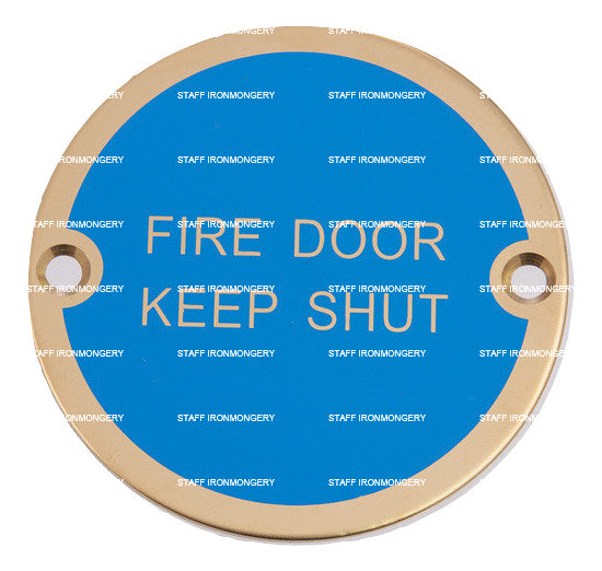 Bary Fire Door Keep Shut Sign Polished Brass
