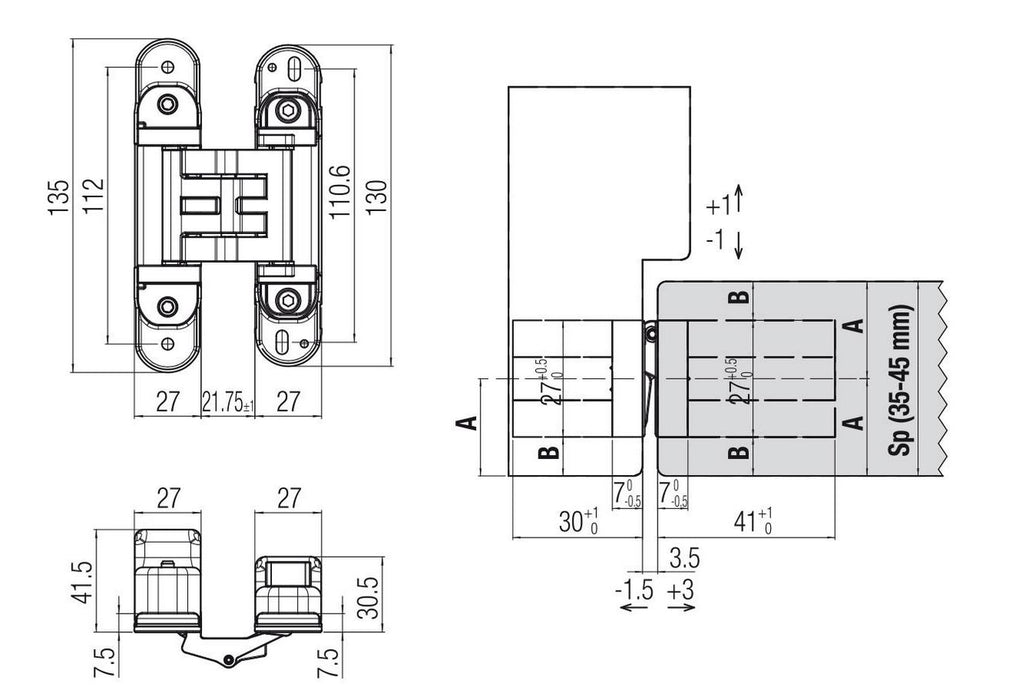 Krona Koblenz Kubica Adjustable Concealed Multiaxial Hinges K2780