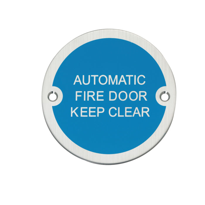 Bary Automatic Fire Door Keep Clear Sign Satin Stainless