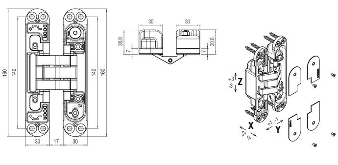 Krona Koblenz Kubi7 Kinox Hybrid Adjustable Concealed Multiaxial Hinges K7316