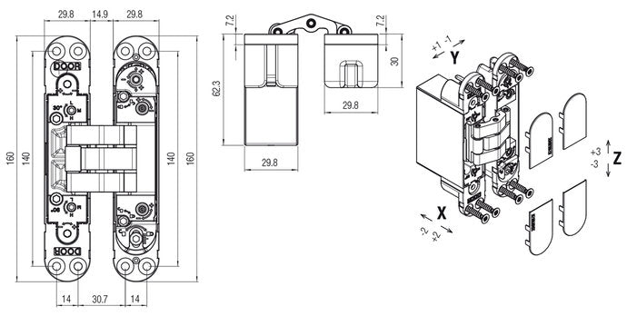 Krona Koblenz Kubi7 Twist Hybrid Adjustable Concealed Multiaxial Hinges K2000 C/W Self Closing System
