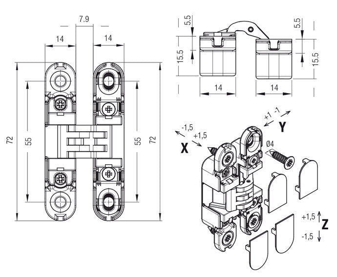 Krona Koblenz Kubikina Adjustable Concealed Multiaxial Furniture Hinge K6100
