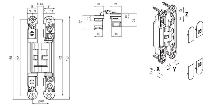 Krona Koblenz Kubica Hybrid Adjustable Concealed Multiaxial Hinges K2460