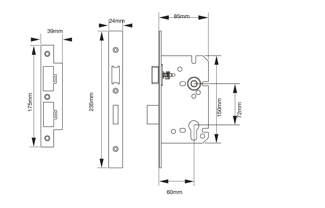 Eurospec 60mm Easi-T Din Euro Profile Sashlock DLS7260EP