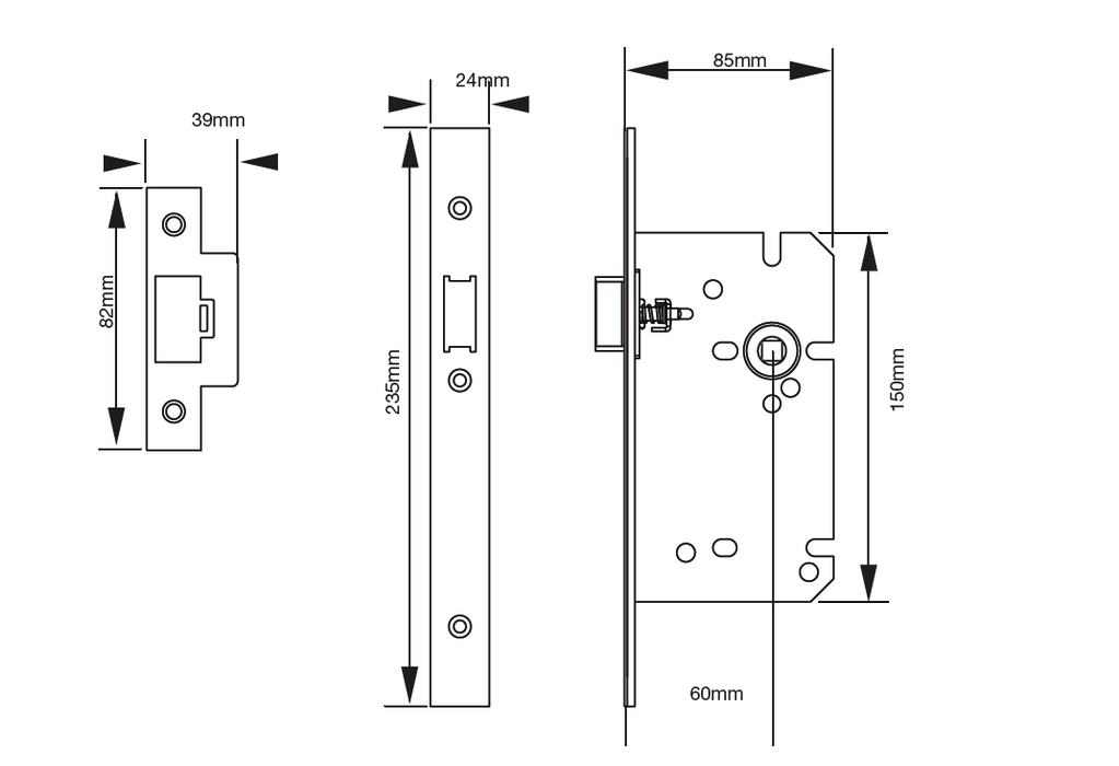 Eurospec Easi-T 60mm Architectural Din Latch DLS0060L