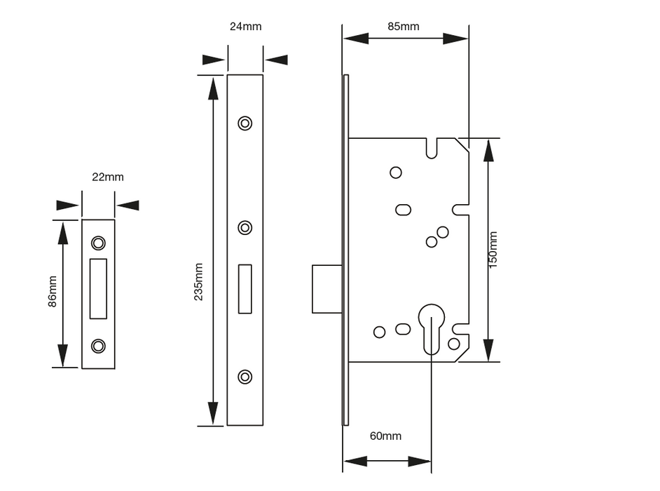 Eurospec Easi-T 60mm Din Euro Profile Deadlock DLS0060EP