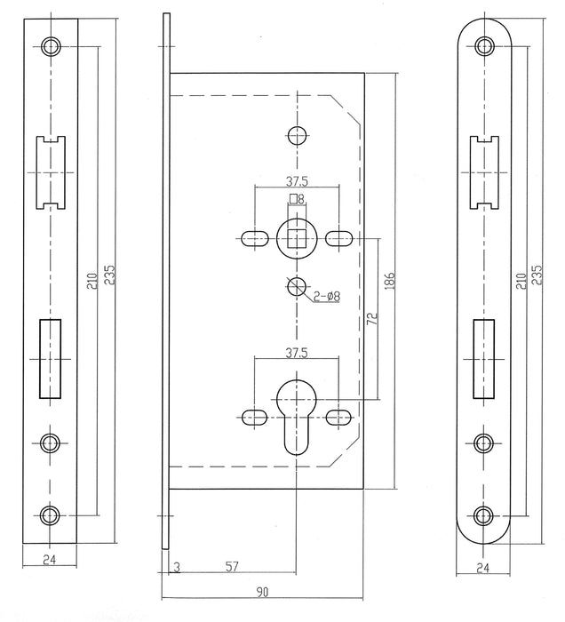 BARY DIN Standard Split Follower Escape Sash Lock Case Left / Right Hand