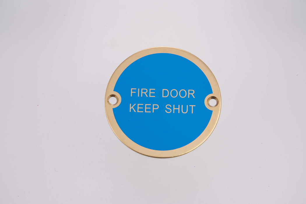 Bary Fire Door Keep Shut Sign Polished Brass