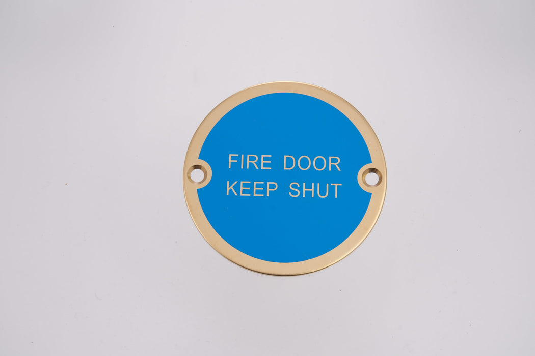 Bary Fire Door Keep Shut Sign Polished Brass