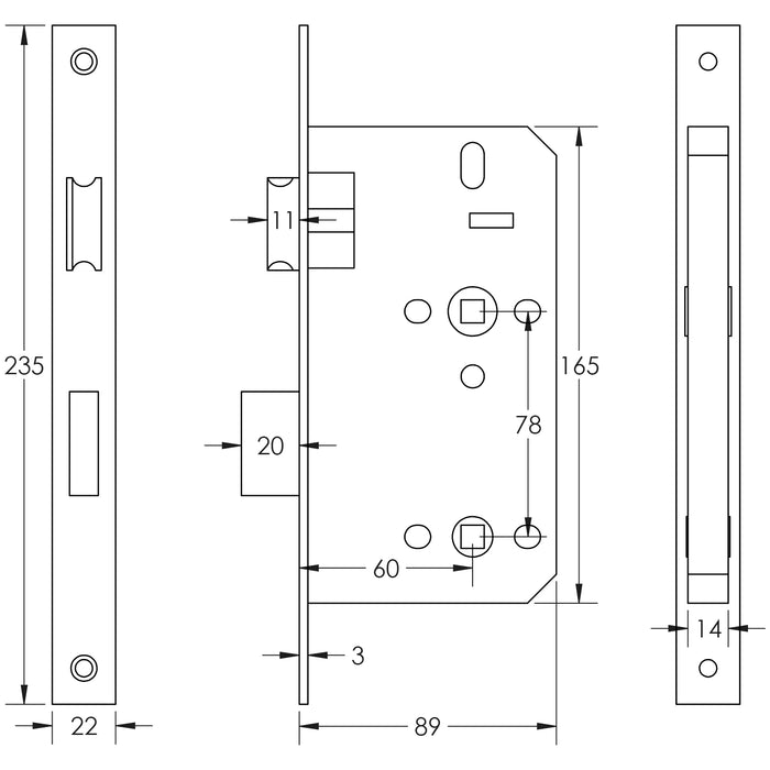 Frelan Hardware Jedo 78mm Din Bathroom Lock JL-DB60