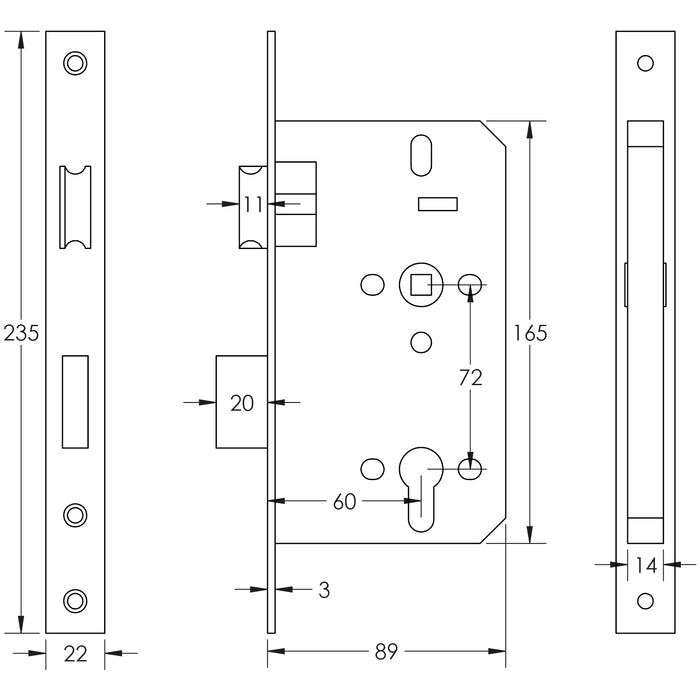 Frelan Hardware Jedo 72mm Din Sashlocks JL-DS60