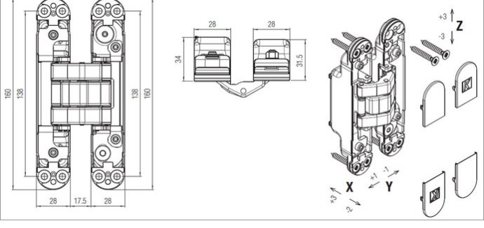 Krona Koblenz Atomika Adjustable Concealed Multiaxial Hinges K8080