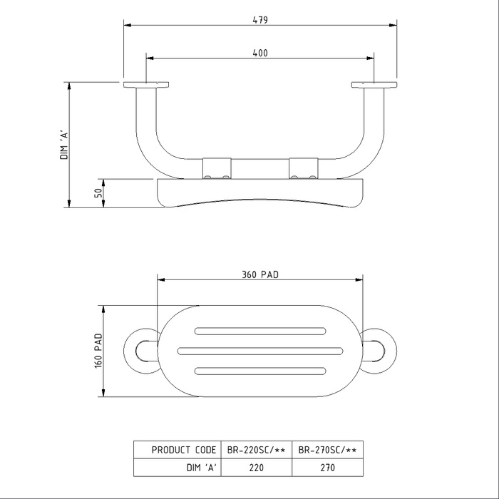 Round Flange Steel Back Rest Rail and Pad BR2