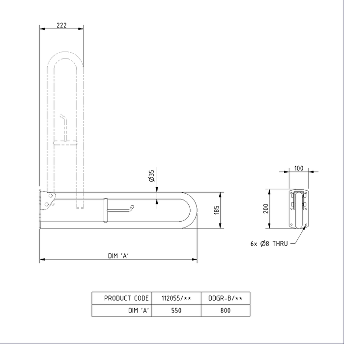 Trombone Lift and Lock Hinged Support Rail HSR1