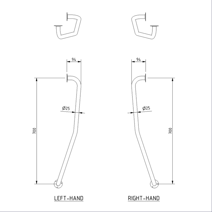 Newel Post Grab Rail LH/RH 700mm NGB