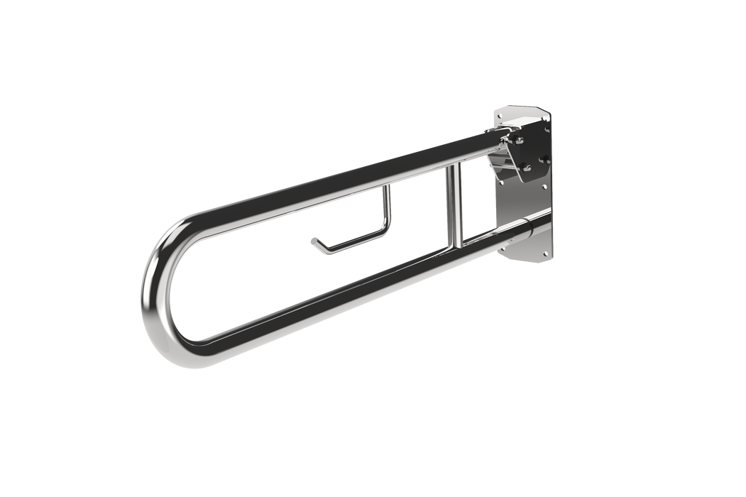 Hinged Lift and Lock Support Rail with Toilet Roll Holder 800mm 211480