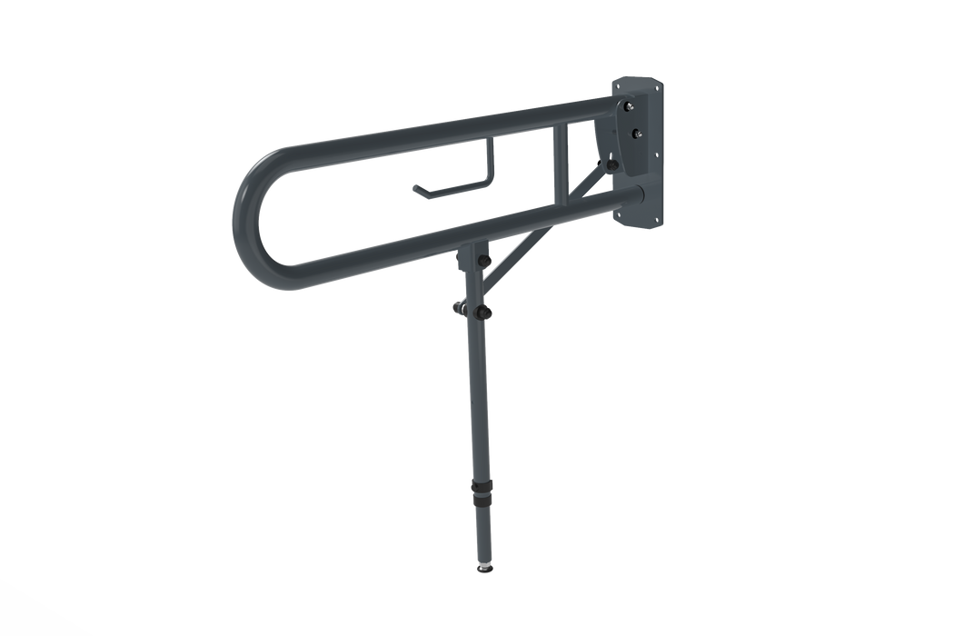 Hinged Lift and Lock Support Rail with Leg and Toilet Roll Holder 800mm 211580