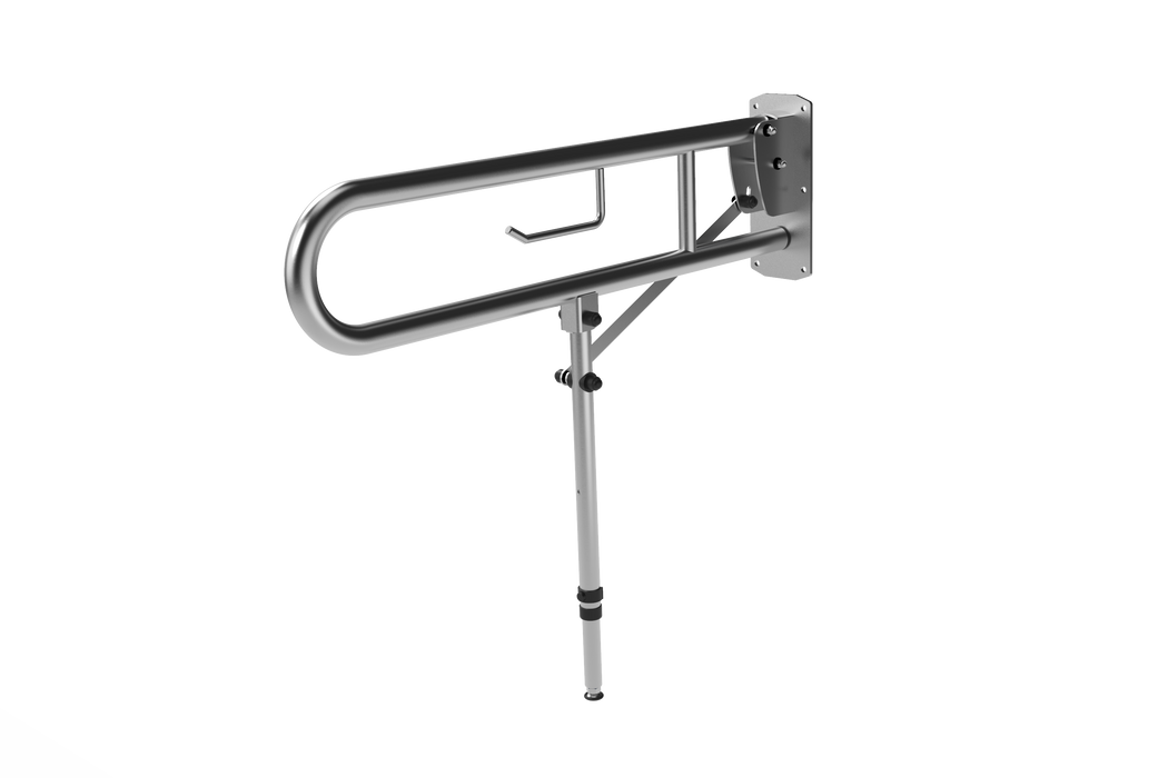 Hinged Lift and Lock Support Rail with Leg and Toilet Roll Holder 800mm 211580