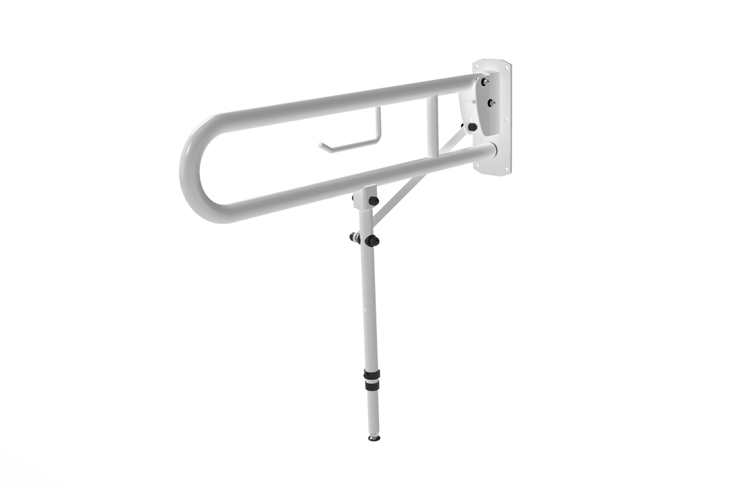 Hinged Lift and Lock Support Rail with Leg and Toilet Roll Holder 800mm 211580