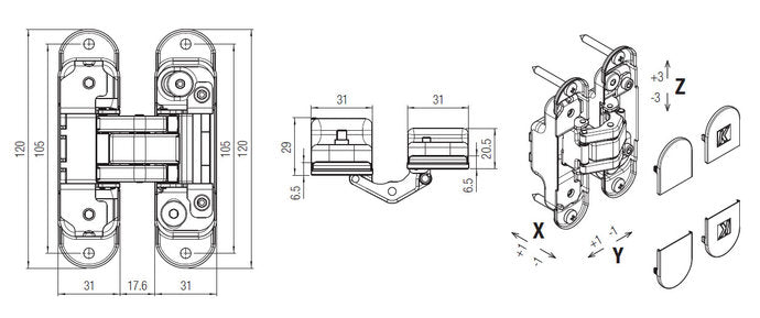 Krona Koblenz Atomika Adjustable Concealed Multiaxial Hinges K8000