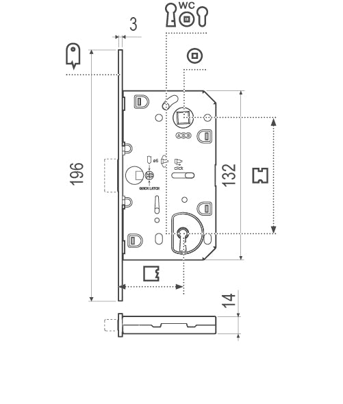 AGB Magnetic Polaris 2XT Mortice Bathroom Lock 60mm Backset