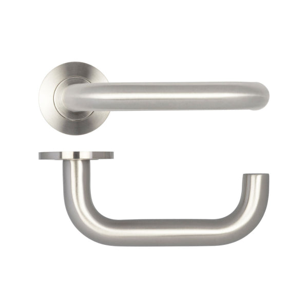 Frelan Hardware Orbit 19mm Door Handle on 5mm Sprung Rose Grade 304 SSS JSS01