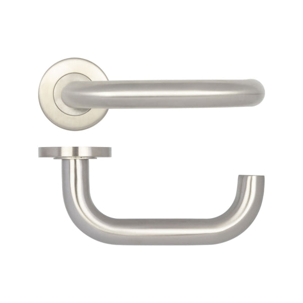 Frelan Hardware Orbit 19mm Door Handle on 8mm Sprung Rose Grade 201 SSS JSS202