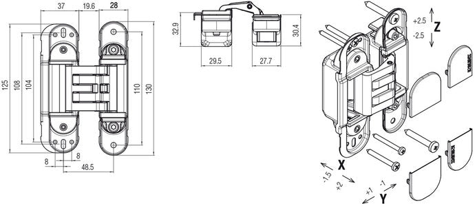 Krona Koblenz Kubica Hybrid Adjustable Concealed Multiaxial Hinges K6360.45