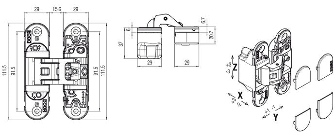Krona Koblenz Kubica Hybrid Adjustable Concealed Multiaxial Hinges K6700