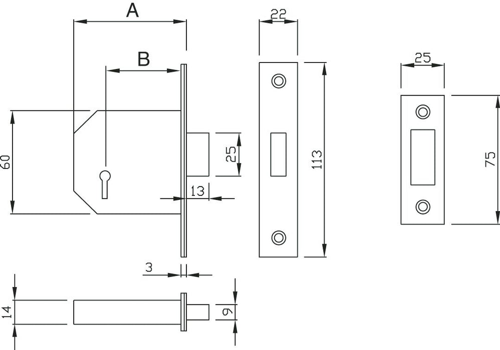 GRIDLOCK Mortice Dead Lock 3 Lever G11